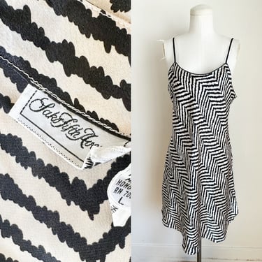 Vintage 1990s Chevron Striped Slip / Slip Dress // L 