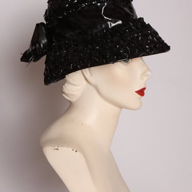 1960s Black Shiny Plastic Oversized Bucket Hat by Mr. Kurt Original 