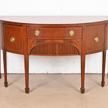 Baker Furniture Federal Inlaid Mahogany Demilune Sideboard, Newly Restored