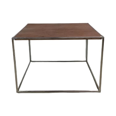 Mid-Century Chrome & Walnut Minimalist Side Table 