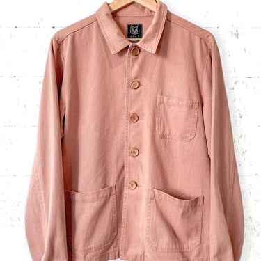 Washed Herringbone Cotton Chore Jacket - Terracotta Peach Pink - 60s Style Vintage French Twill Canvas Workwear Jacket - S M L XL 2XL 3XL 