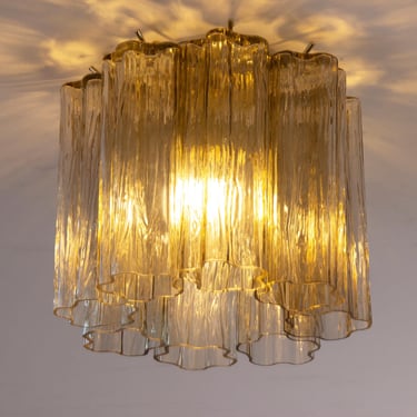 Small Ceiling lamp with smoky Murano glass Tronchi, ceiling chandelier diameter 25 cm design vintage style Made in Italy 