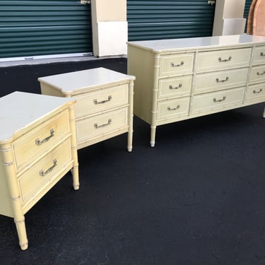 Lacquered Faux Bamboo Dresser and Nightstands - SET 