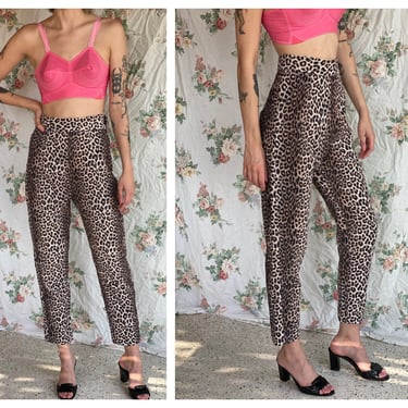 1950s Leopard Pants / Cigarette Pants / High Waist Corduroy Trousers  / Fifties Rockabilly Jeans / Highest Waist Pants 