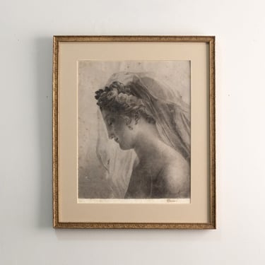 Antique French Original Graphite Drawing Artist Signed Vittoria - early to mid 1800s 