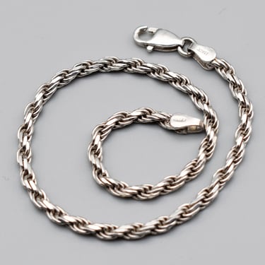 80's Italy 925 silver rope chain bracelet, classic minimalist sterling twist stackable bracelet 