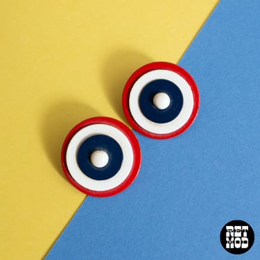 MOD MOD MOD Vintage 60s Red White Blue Target Bullseye British Vibes Clip-On Earrings 