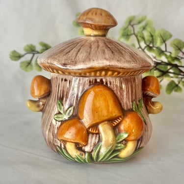 Mushroom Trinket Jar, Ceramic Sugar Bowl, Vintage Home Organization, Home Decor, Artist Signed, Dated 1980 