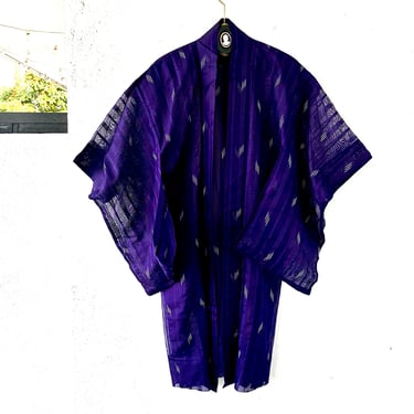 Vintage Japanese Kimono Sheer Haori // Purple Oversized Cardigan Asian Short Robe 