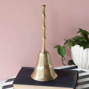 Large Brass Dinner Bell - Vintage Brass Bell - Christmas Shelf Decor - Large Ribbed Textured Bell with Long Handle - 