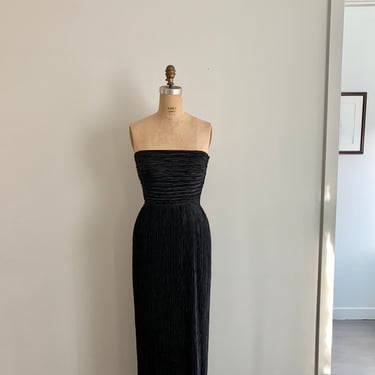 Mary McFadden Couture strapless black pleated gown. Size 8 