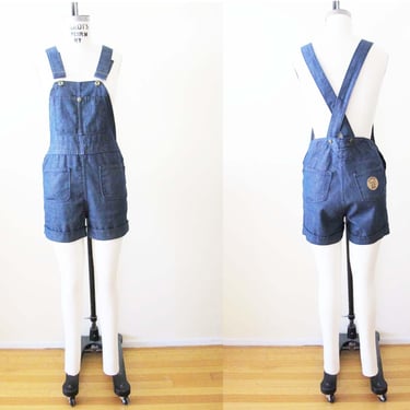 Vintage 70s Denim Overall Shorts XS S - 1970s Blue Jean Shortalls 