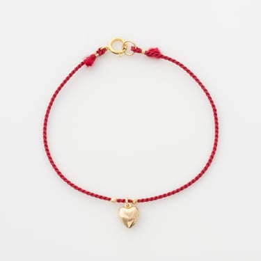 Heart Charm Friendship Bracelet on Silk Cord •  Red String Bracelet • Good Luck Bracelet • 14K Gold Filled Heart Bracelet • Sterling Silver 