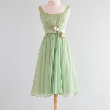 Beautiful Early 1960's Touch Of Pink Green Chiffon Party Dress / Medium