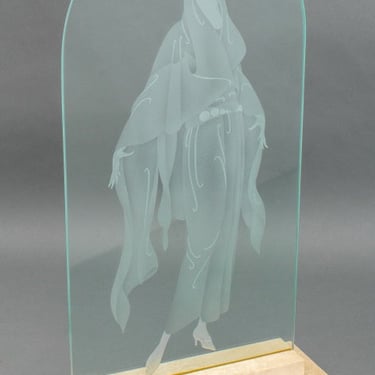 Erte Style Art Deco Figural Etched Glass Sculpture