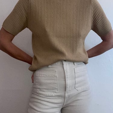 vintage coffee ribbed knit mock neck sweater 