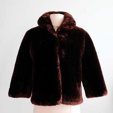 Vintage 1950's Chestnut Mouton Fur Chubby Jacket / SM