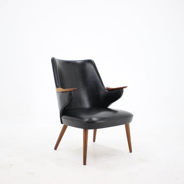 1970s Erling Olsen Black leatherette Armchair, Denmark / Mid-century / Vintage Armchair / Black Colour 