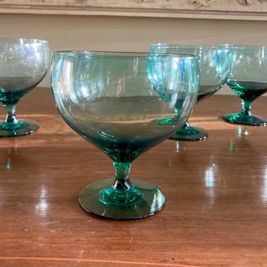 Mid Century Modern Green Glass Dessert Cups Set of Four 