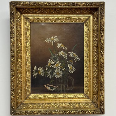 Original Antique Oil Painting, Moody Florals 