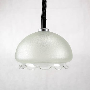 Vintage Pendant White Glass Lamp Made In Yugoslavia in 70's, Ceiling Glass Lamp, Mid Century Glass Light 