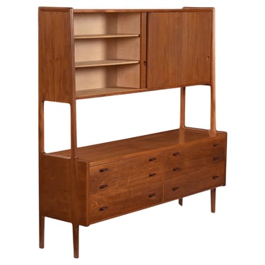 1958 Danish Teak Hutch Bar Credenza by Hans Wegner for Ry Møbler 