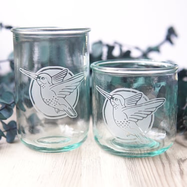 Recycled Glass Cup - Hummingbird eco glass tumbler for drinking or candles 