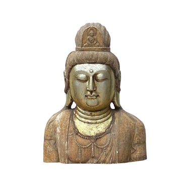 Vintage Oriental Stone Golden Face Kwan Yin Bodhisattva Bust Statue cs7275E 