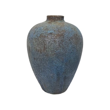 Terra Cotta Vase with Mottled Blue Glaze