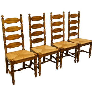 Set of 4 High End Rustic Country Style Ladderback Dining Side Chairs w. Rush Seat 