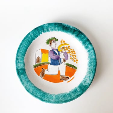 Vintage Giovanni DeSimone Plate with Man and Flowers 
