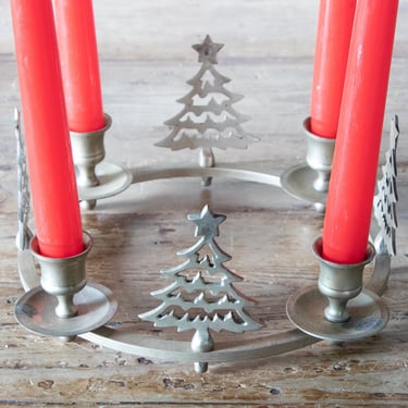 Silver Plate Ring Candle Holder, Brass Toned Christmas Candelabra, Christmas Centerpiece 