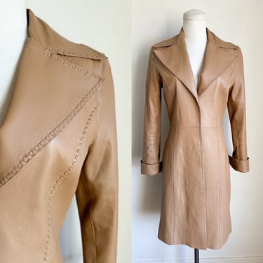 Vintage 2000s Guess Camel Leather Coat / XS 