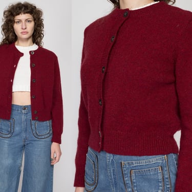 Medium 90s Gap Wine Red Wool Knit Cardigan | Vintage Button Up Cropped Sweater 