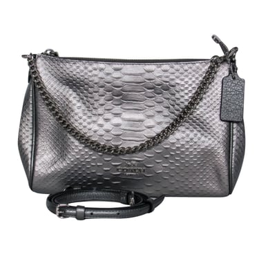 Coach - Silver Reptile Embossed Leather Crossbody Purse