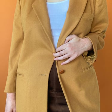 1980s Camel Brown Wool Blazer, sz. L/XL