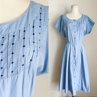 Vintage 1950s Blue Cotton Day Dress / M 
