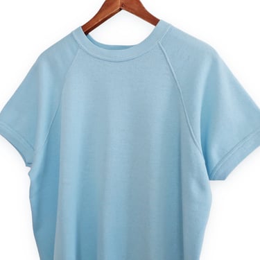 vintage sweatshirt / blank sweatshirt / 1970s light blue blank short sleeve crew neck raglan sweatshirt XL 