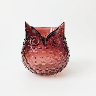 Purple Glass Owl Vase 