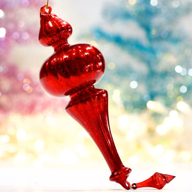 VINTAGE: LARGE 9.5" Hand Blown Red Glass Ornament - Glass Dangle Ornaments - Christmas - SKU 00035082 