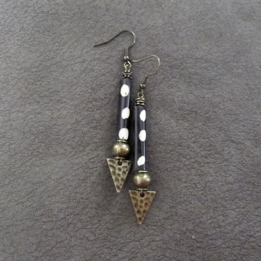 Batik print bone and hammered bronze earrings 