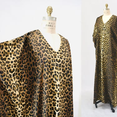 80s 90s Vintage Animal Print Dress Caftan Kaftan Beach Cover Up Large XL PLUS SIZE // Vintage Leopard Print Caftan Kaftan Dress Large xl 