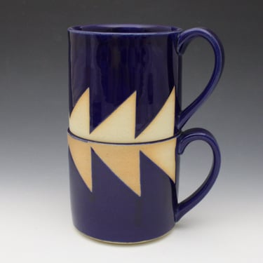 Best Friend Mug Set - Light Blue and Orange/Beige Triangles 