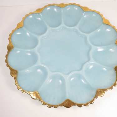 Vintage Fire King Delphite Blue Azurite Turquoise Blue Deviled Egg Plate - Vintage Deviled Egg Plate 