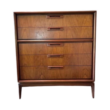 Free Shipping Within Continental US -  Vintage Mid Century Modern Solid Walnut and Oak Dresser Dovetail Drawers 