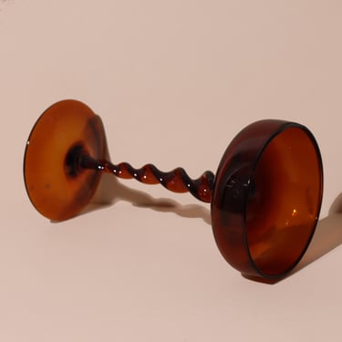 Brown Glass Twisted Stem Vase, Mid Century Modern Dark Amber Vase, Glass Sculpture Catch All 