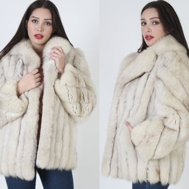 Swirl Sleeve Fox Fur Coat / 80s Plush Womens Arctic Real Jacket / Vintage Luxurious Warm Winter Overcoat 