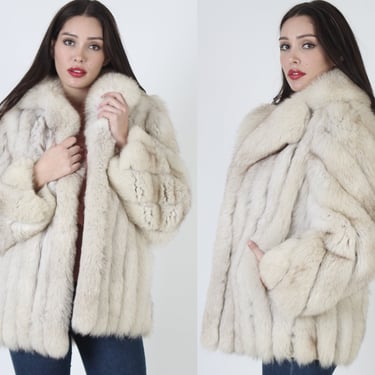 Swirl Sleeve Fox Fur Coat / 80s Plush Womens Arctic Real