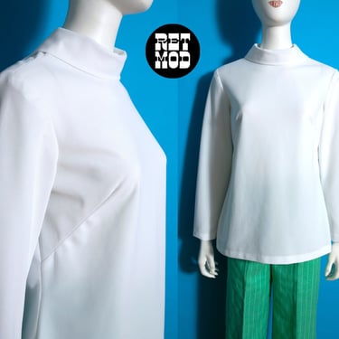 Iconic Mod Vintage 60s 70s Solid White Space Age Tunic Top 