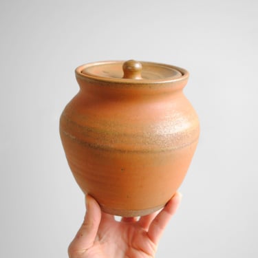 Vintage Ceramic Jar, Studio Pottery Jar Orange, Lidded Jar 